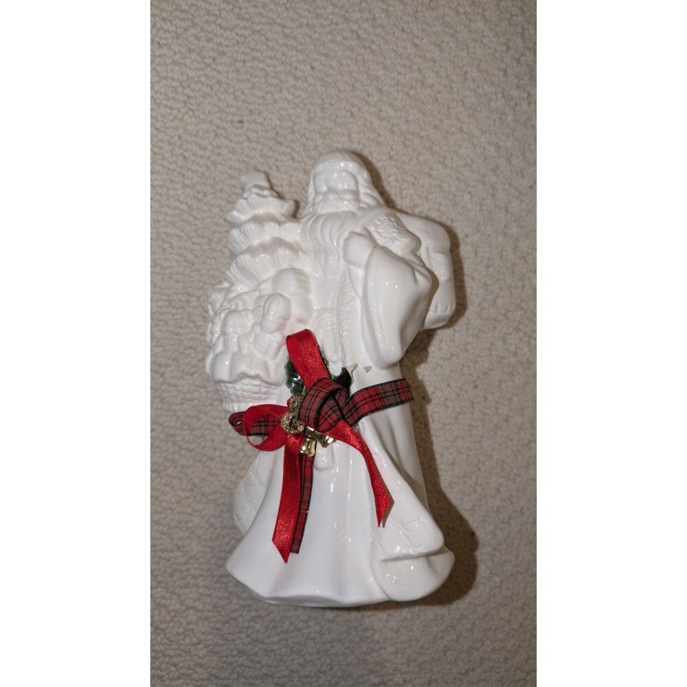 Beautiful White Flambro Glazed Ceramic Santa Figurine In Original Box